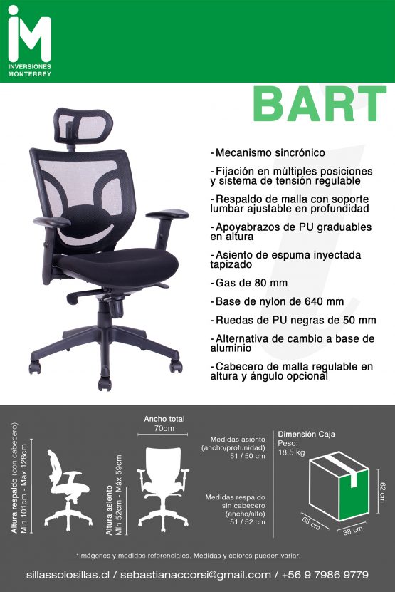 SILLA DE OFICINA BART BLACK CON CABECERA - Imagen 2