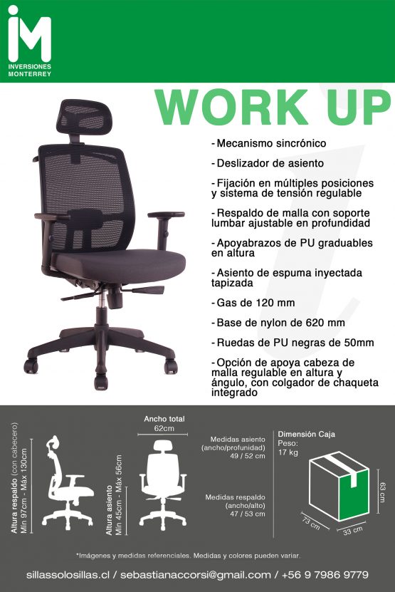 SILLA DE OFICINA WORK UP NEGRO - Imagen 5