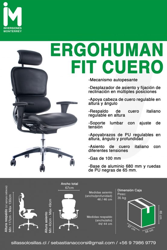 SILLA DE OFICINA ERGOHUMAN FIT CUERO - Imagen 5