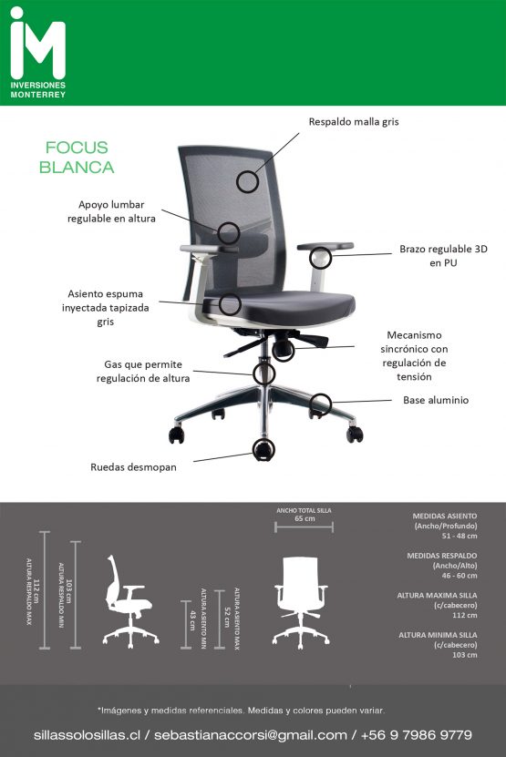 SILLA DE OFICINA FOCUS BLANCA - Imagen 5