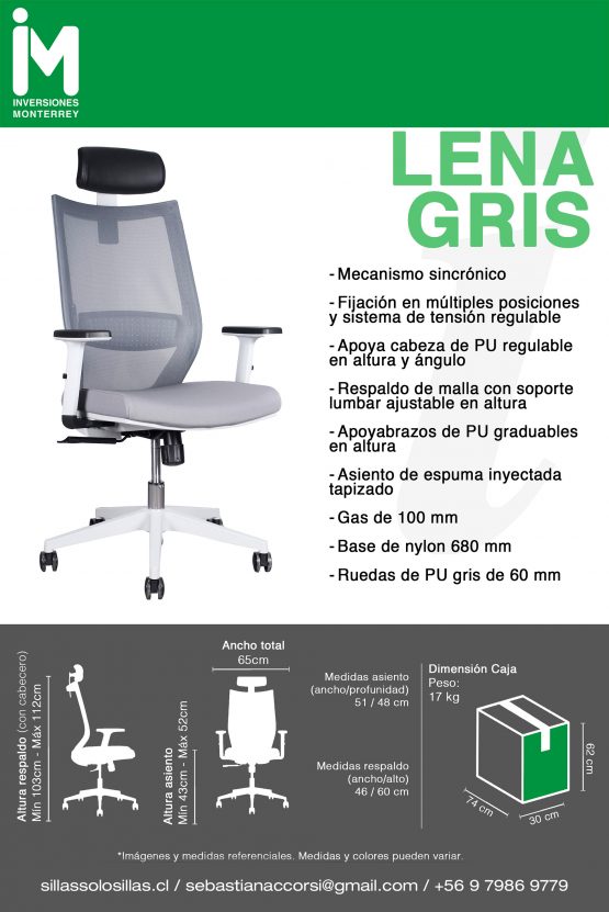 SILLA DE OFICINA LENA GRIS - Imagen 5